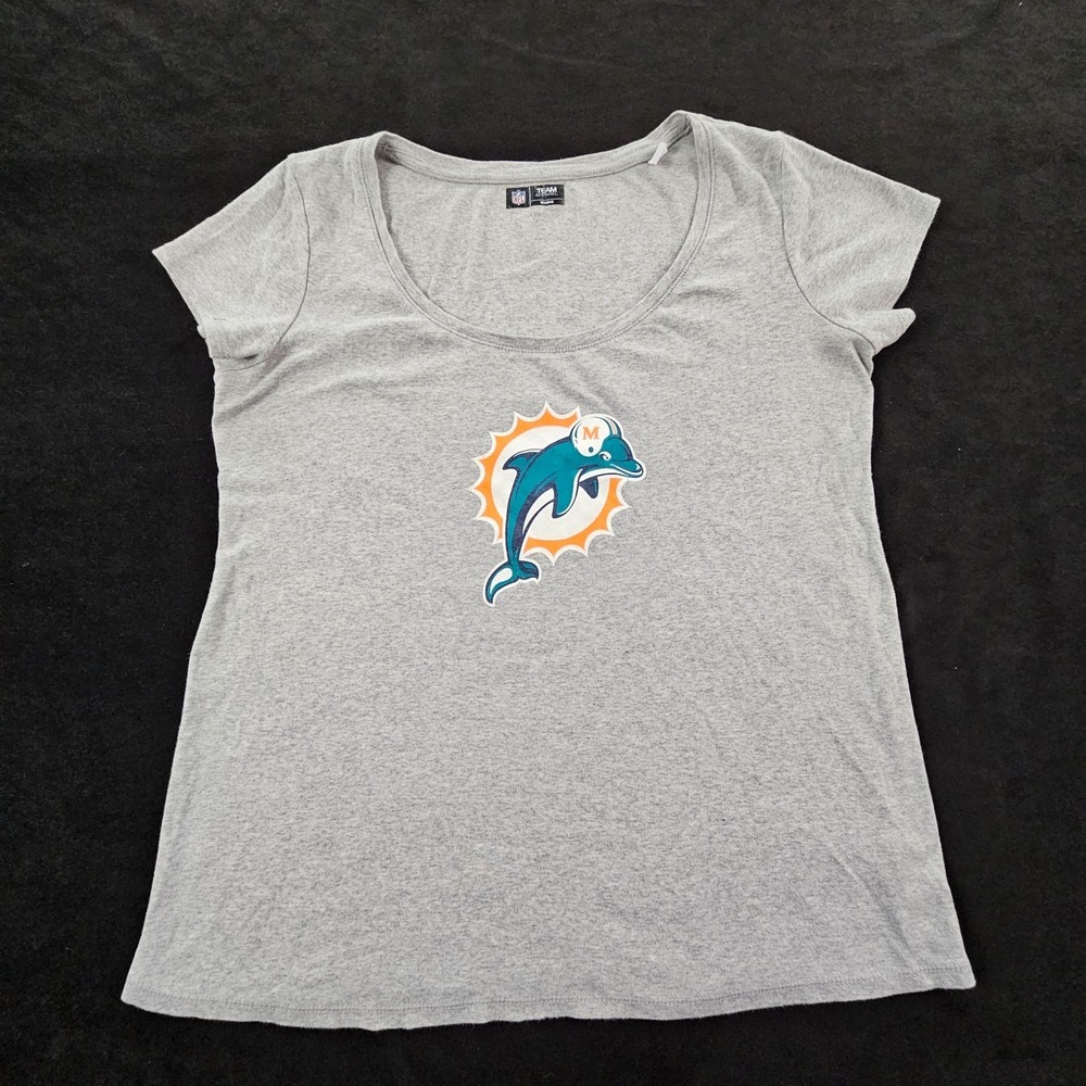 Miami Dolphins NFL Team‎ Apparel Gray Short Sleeve Cotton T-Shirt Women's L